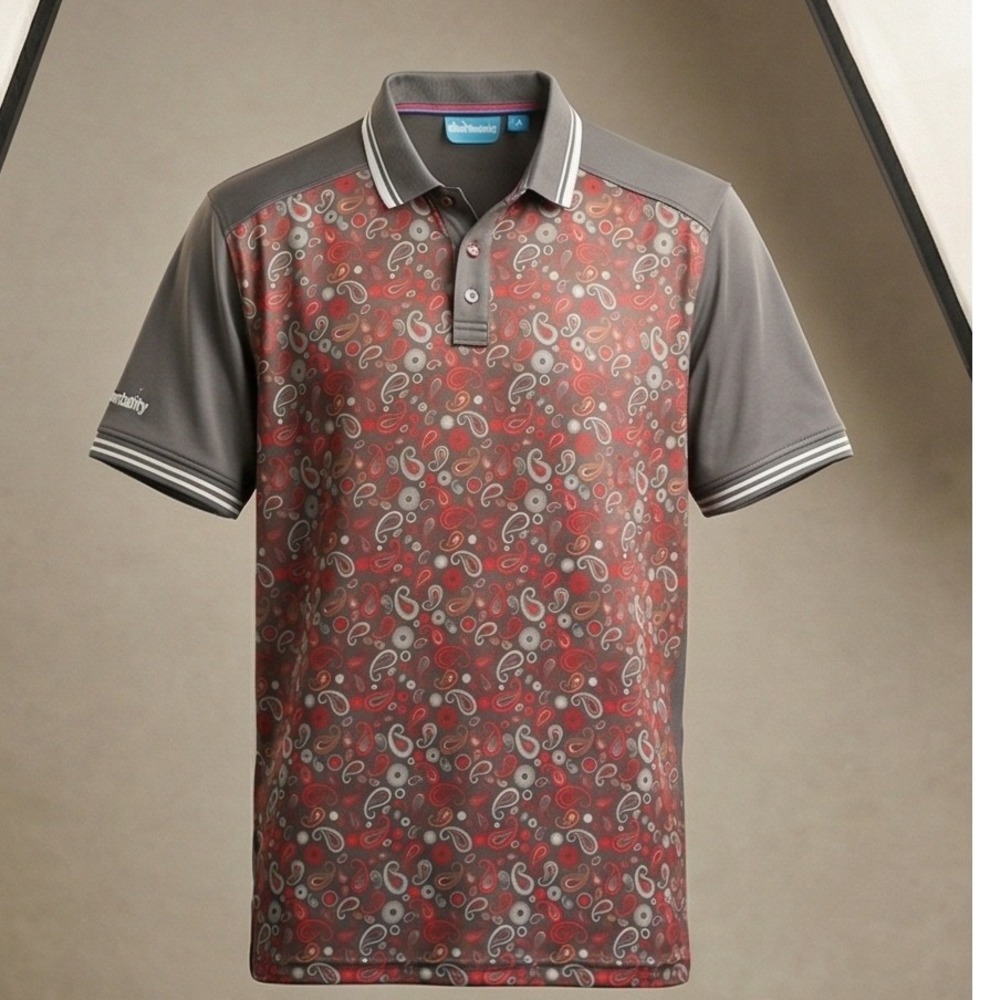 Bunker Mentality Mens 2XL Paisley Golf Polo Shirt Gray‎ Red Polygiene Tall